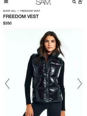 SAM. Glossy Black Puffer Vest with Blue Lining